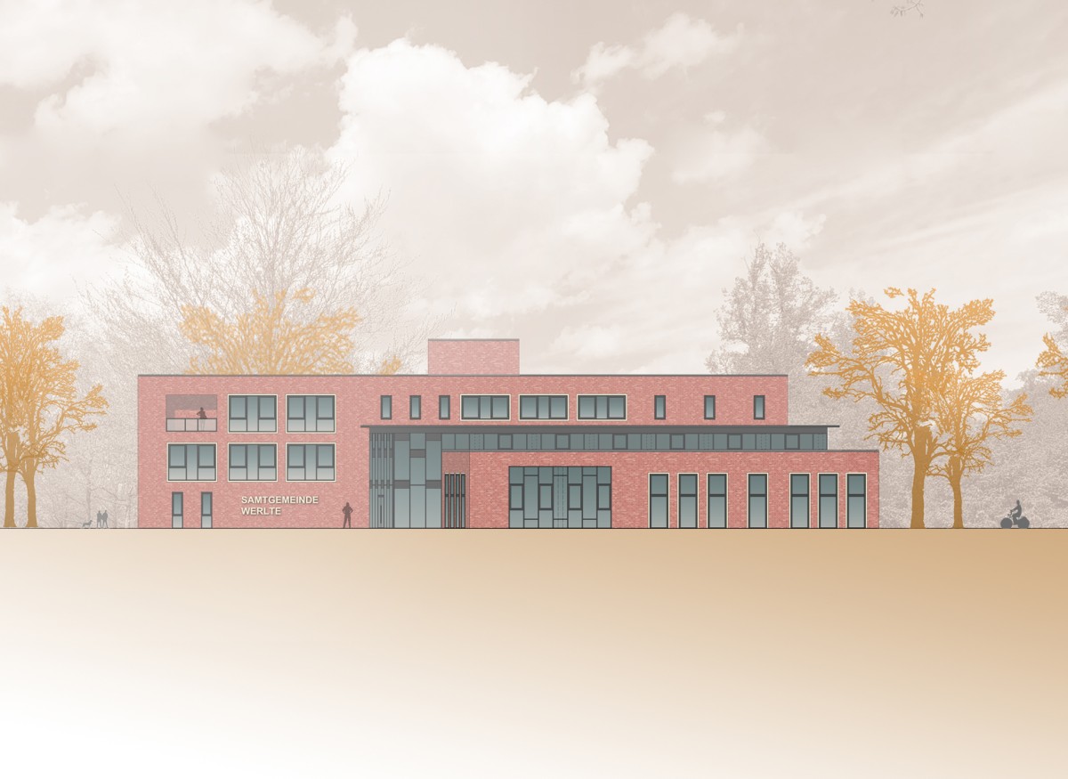 Rathaus Erweiterung Ansicht Süd Rathaus Erweiterung Ansicht Süd Entwurf Bauen im Bestand Architektenleistungen Studie Machbarkeitsstudie Architektin Architekten