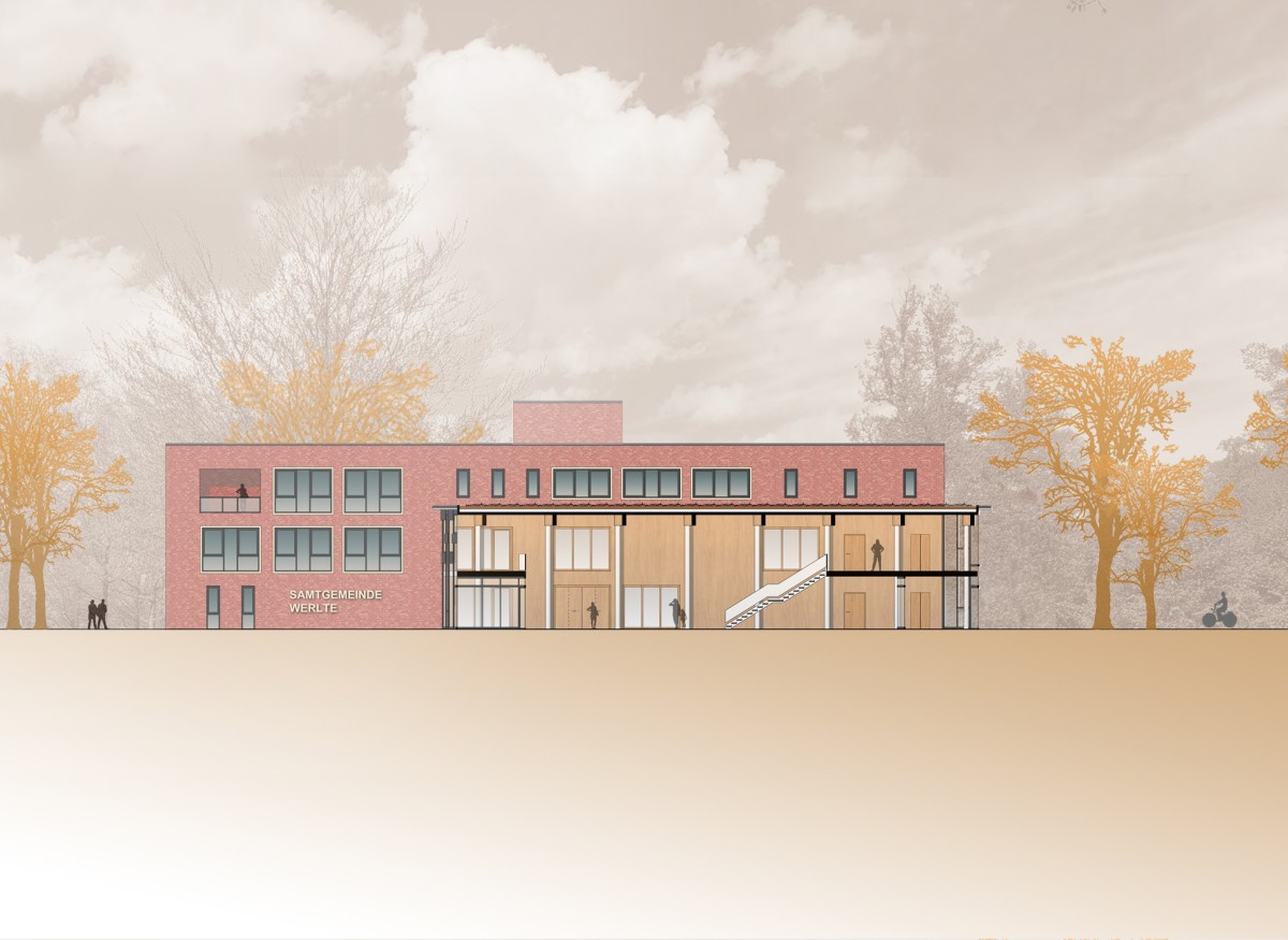 Rathaus Innenansicht Süd Rathaus Erweiterung Ansicht Süd Entwurf Bauen im Bestand Architektenleistungen Studie Machbarkeitsstudie Architektin Architekten Architekturbüro